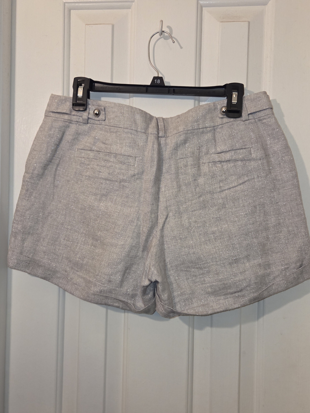 LOFT Women's Shimmer Silver Cream Metallic Linen-Blend Dress Shorts.  Size 6 - Picture 12 of 13